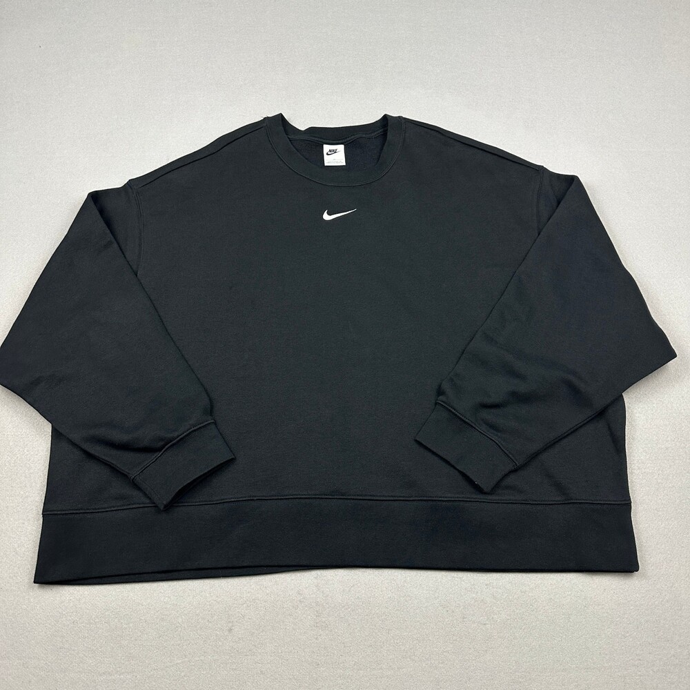 Nike Sweatshirt Women 3X Black Club Fleece Oversized Center Swoosh Crew Pullover